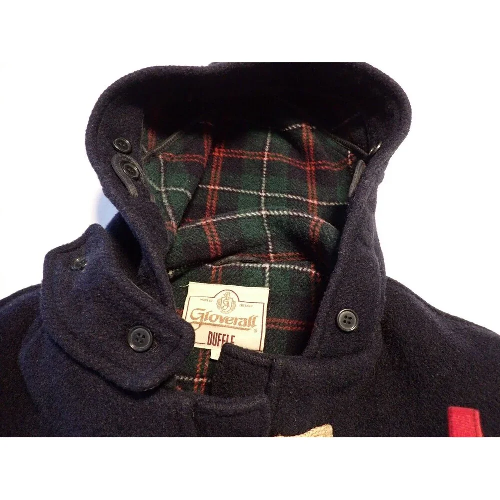VTG Monty Gloverall Duffle Coat Mens XL Navy Wool Hooded Tartan Lined Toggle UK